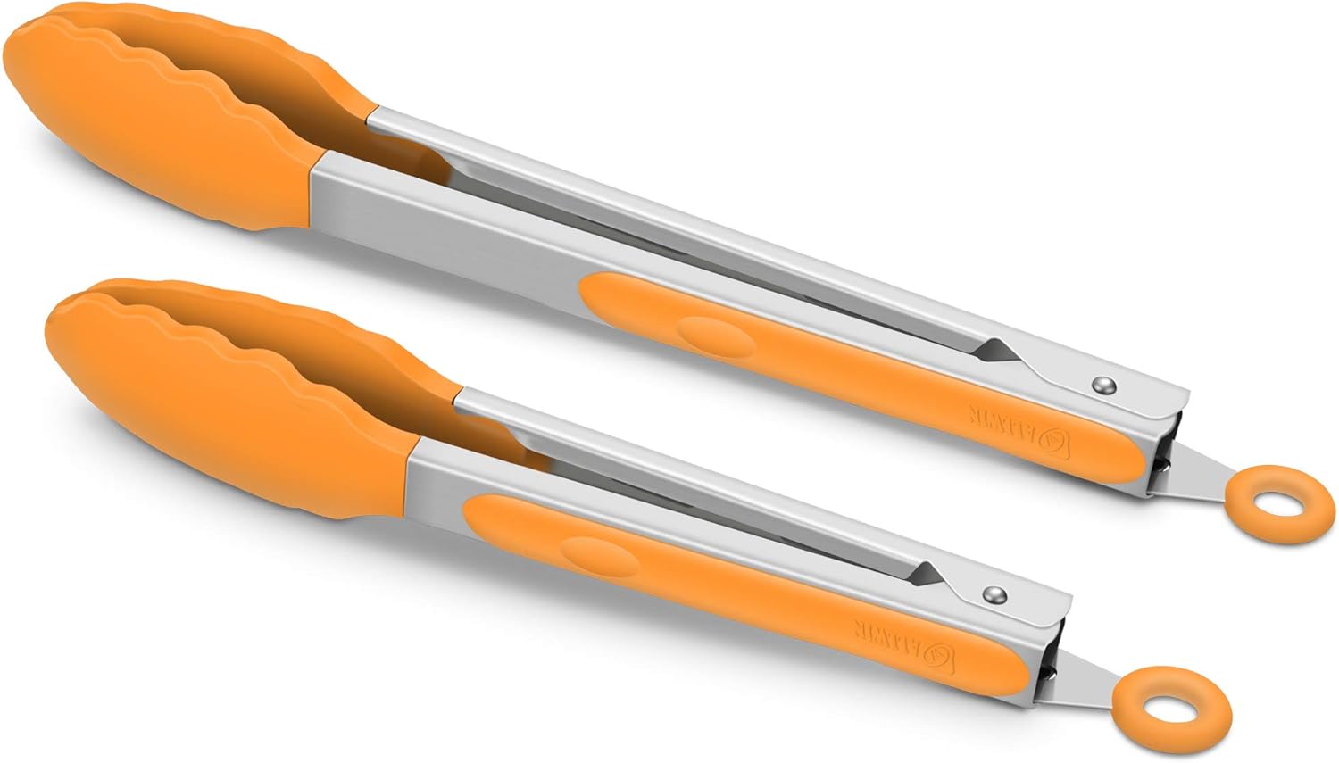 9-Inch & 12-Inch Premium Stainless Steel Food Tongs, Orange Silicone BPA Free
