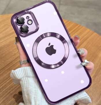 For iPhone 12 Clear Magnetic Case with Camera Protector - Purple