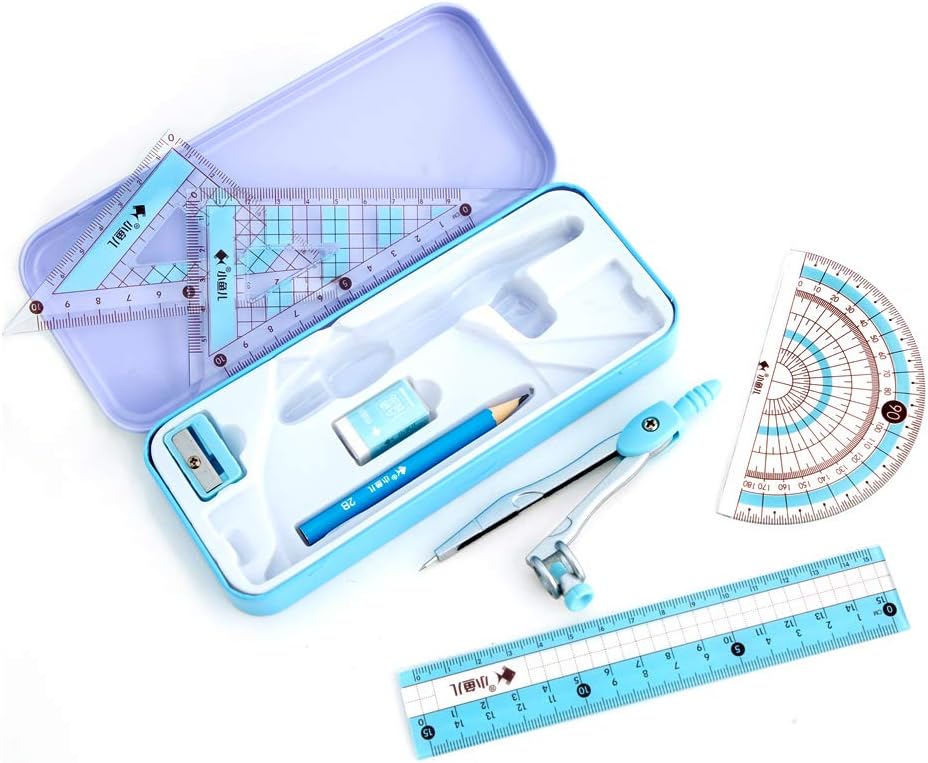 8 Pcs Compass/Math Set for Students with Shatterproof Storage Box, Geometry Set