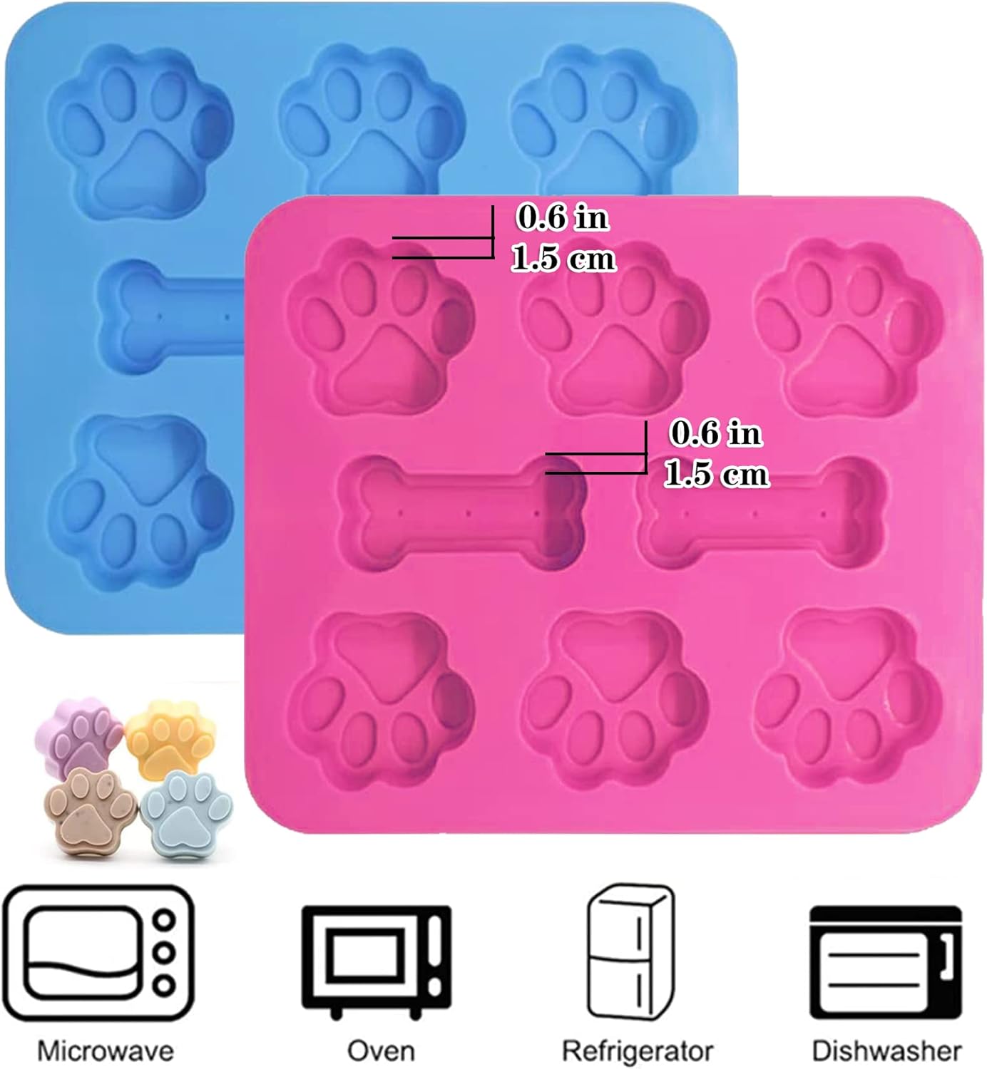 2 in 1 Silicone Molds,2 Pack Silicone Puppy Paw Print & Dog Bone Shaped Molds - Image 3