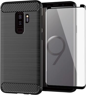 For Samsung Galaxy S8 Plus w Tempered Glass Screen Protector and Slim - Black