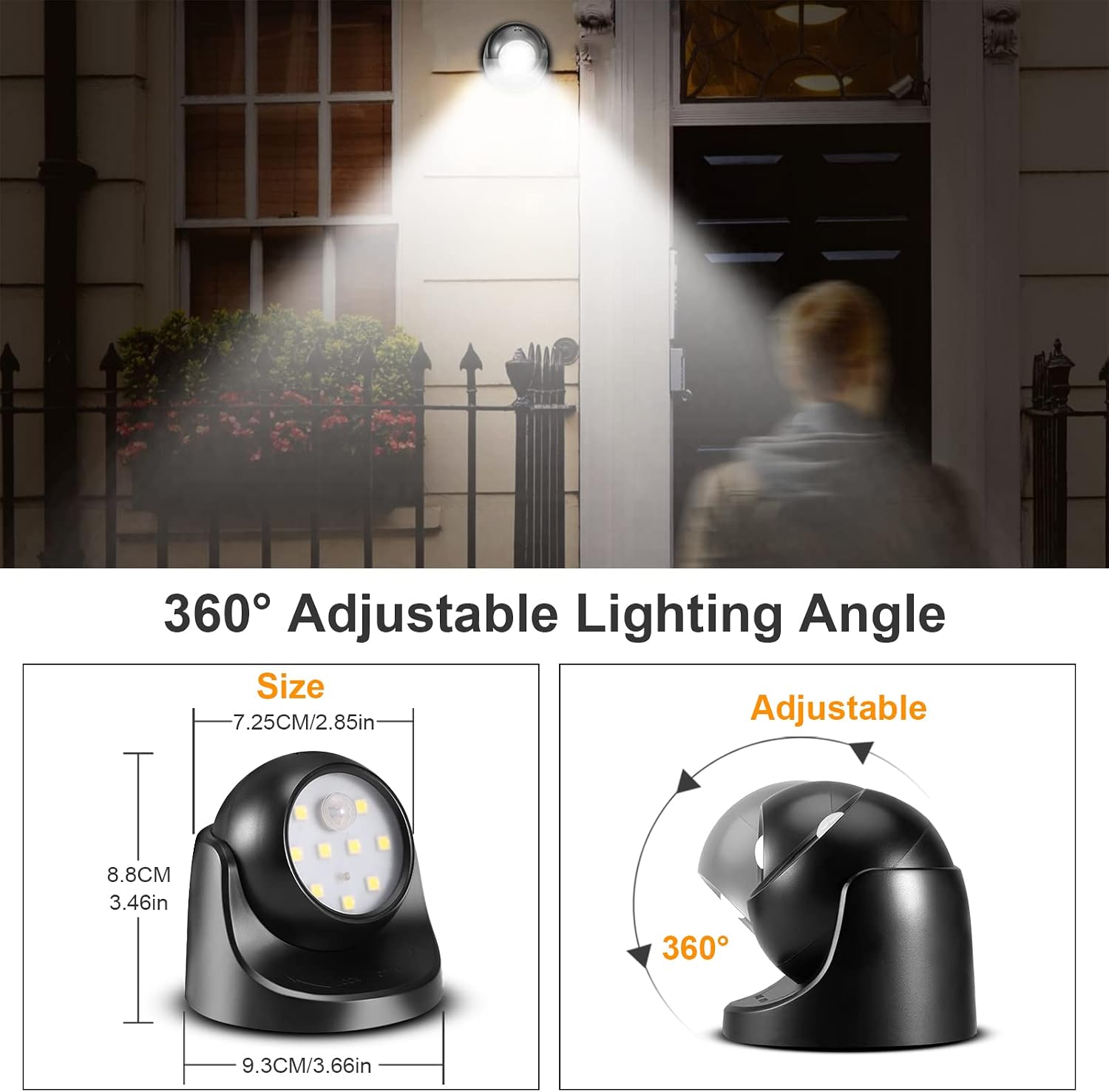 6000K Waterproof Wireless Battery Powered LED Wall Light Fixture with M - Image 3