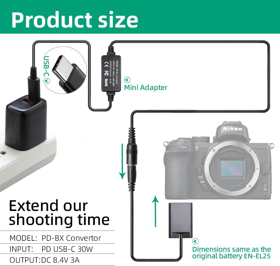 EP-5G DC Coupler Power Connector EN-EL25 ENEL25 EN-EL25a ENEL25a Dummy Battery - Image 6