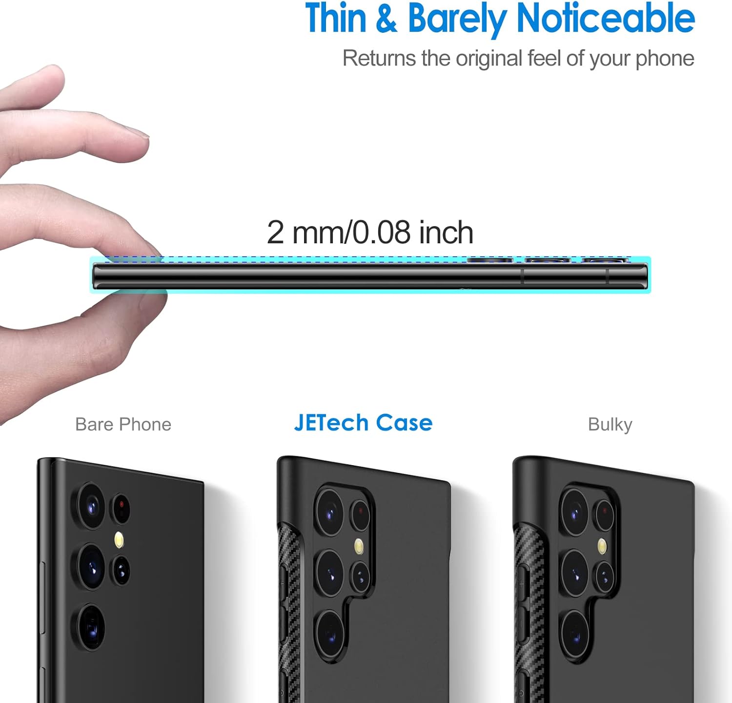 Slim Fit Case for Samsung Galaxy S22 Ultra 5G 6.8-Inch, Thin Phone Cover (Black) - Image 3
