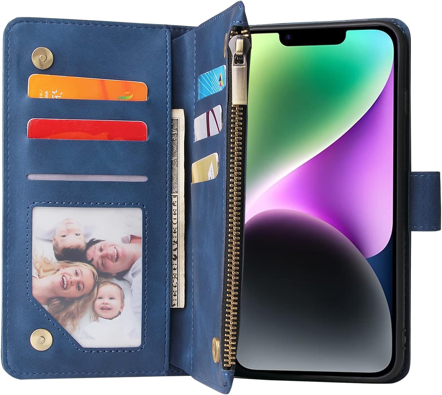 For iPhone 14 6.1 inch Tempered Glass Screen Protector and Leather Flip Wallet - Image 3