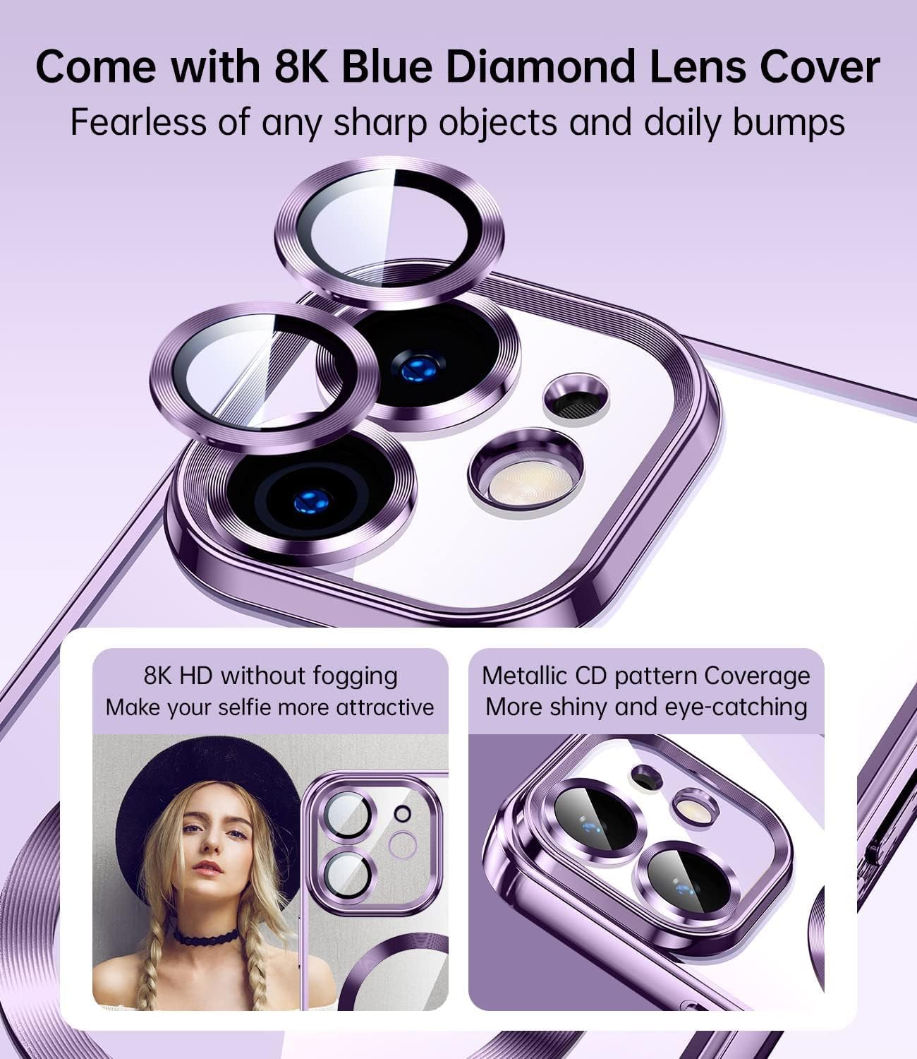 For iPhone 12 Clear Magnetic Case with Camera Protector - Purple - Image 3