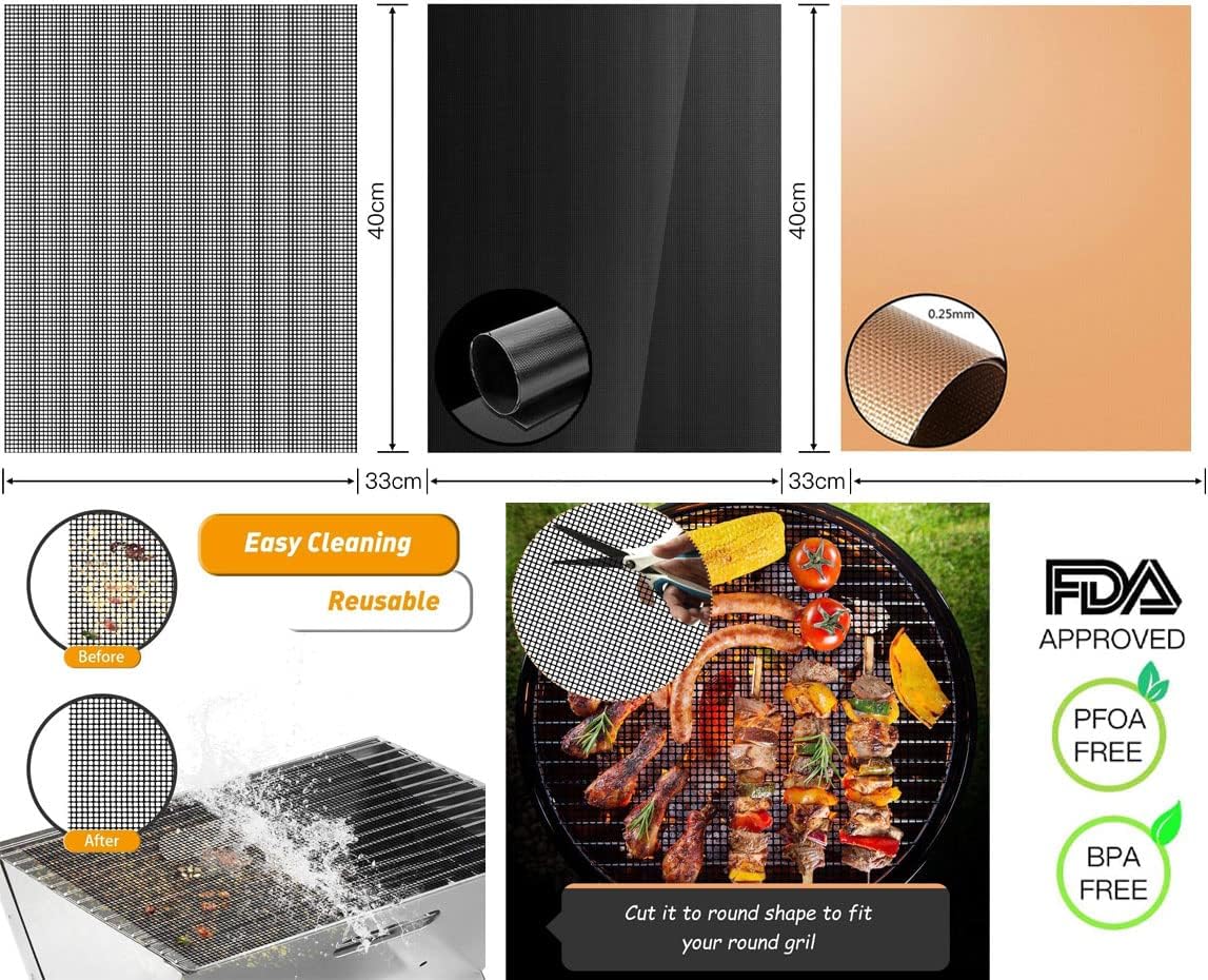 BBQ Grill Mat, 8 Pack(6 Solid Mats * 2 Mesh Mats) Non-Stick BBQ Baking Mats - Image 3