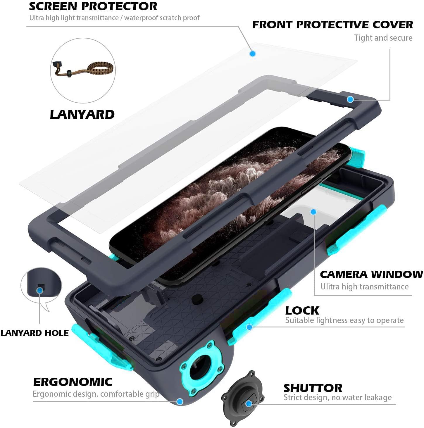 50ft Diving Universal Waterproof Cell Phone Case for Outdoor Swimming Black-Blue - Image 7
