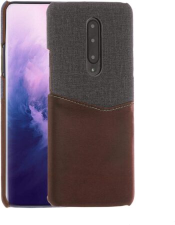 Card Wallet Plastic Phone Case with OnePlus7 Pro Fabric Texture-Brown