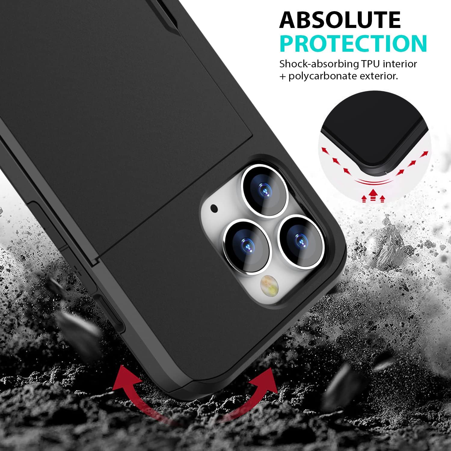 For iPhone 14 Pro Card Holder Protective Shockproof Case - Black - Image 5