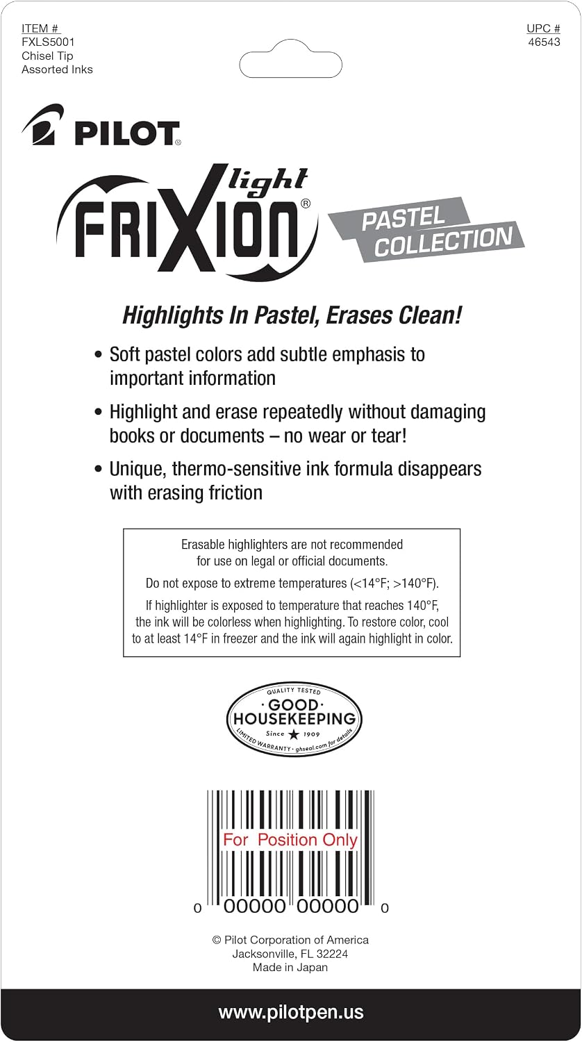 PILOT FriXion Light Pastel Collection Erasable Highlighters, Chisel Tip, 5-Pack - Image 2