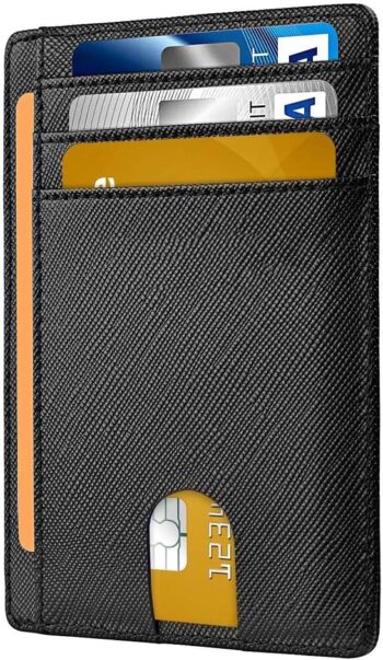 Slim Wallet RFID Front Pocket Wallet Minimalist Secure Thin Card Holder (Black)