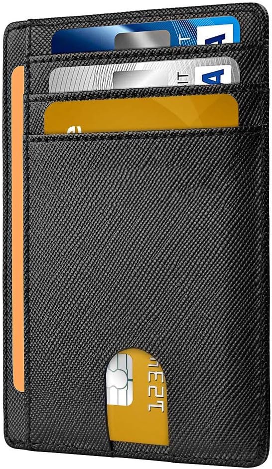 Slim Wallet RFID Front Pocket Wallet Minimalist Secure Thin Card Holder (Black)
