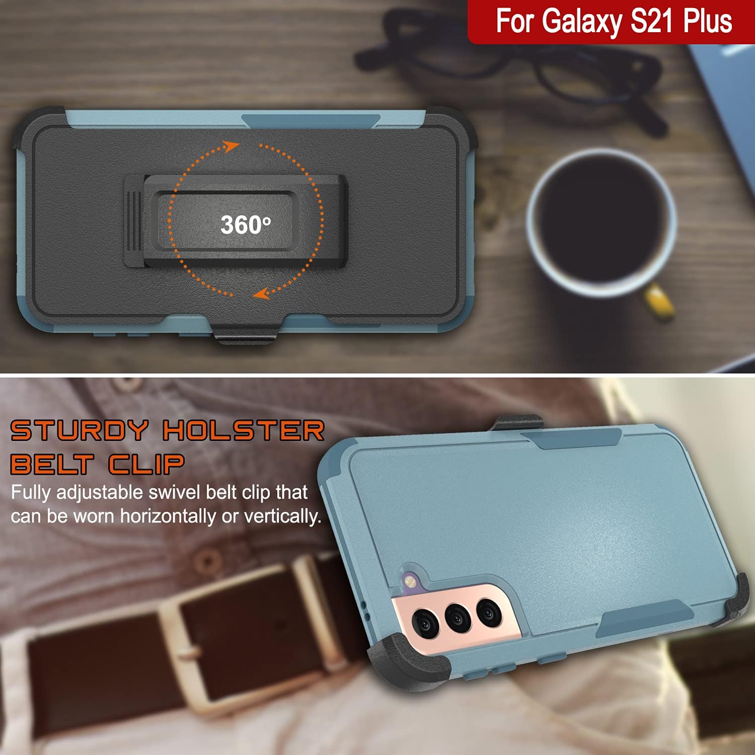 Galaxy S21+ Plus Belt Clip Holster Case 4-1 Rugged Protective Multilayer Case - Image 5