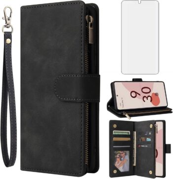 For Google Pixel 6 Tempered Glass Screen Protector and Leather Magnetic Wallet