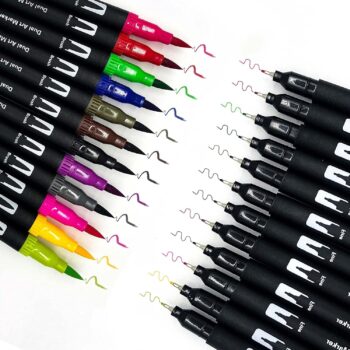 Dual Brush Pen Art Markers,12 Colored Highlighter Pen Brush and Fine Tip Markers