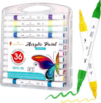 Dual Nib Acrylic Paint Soft Brush Tip Colour Drawing DIY Markers Pens Non Toxic