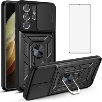 Samsung Galaxy S21 Ultra 5G Glass Screen Protector Case w Slide Camera Cover