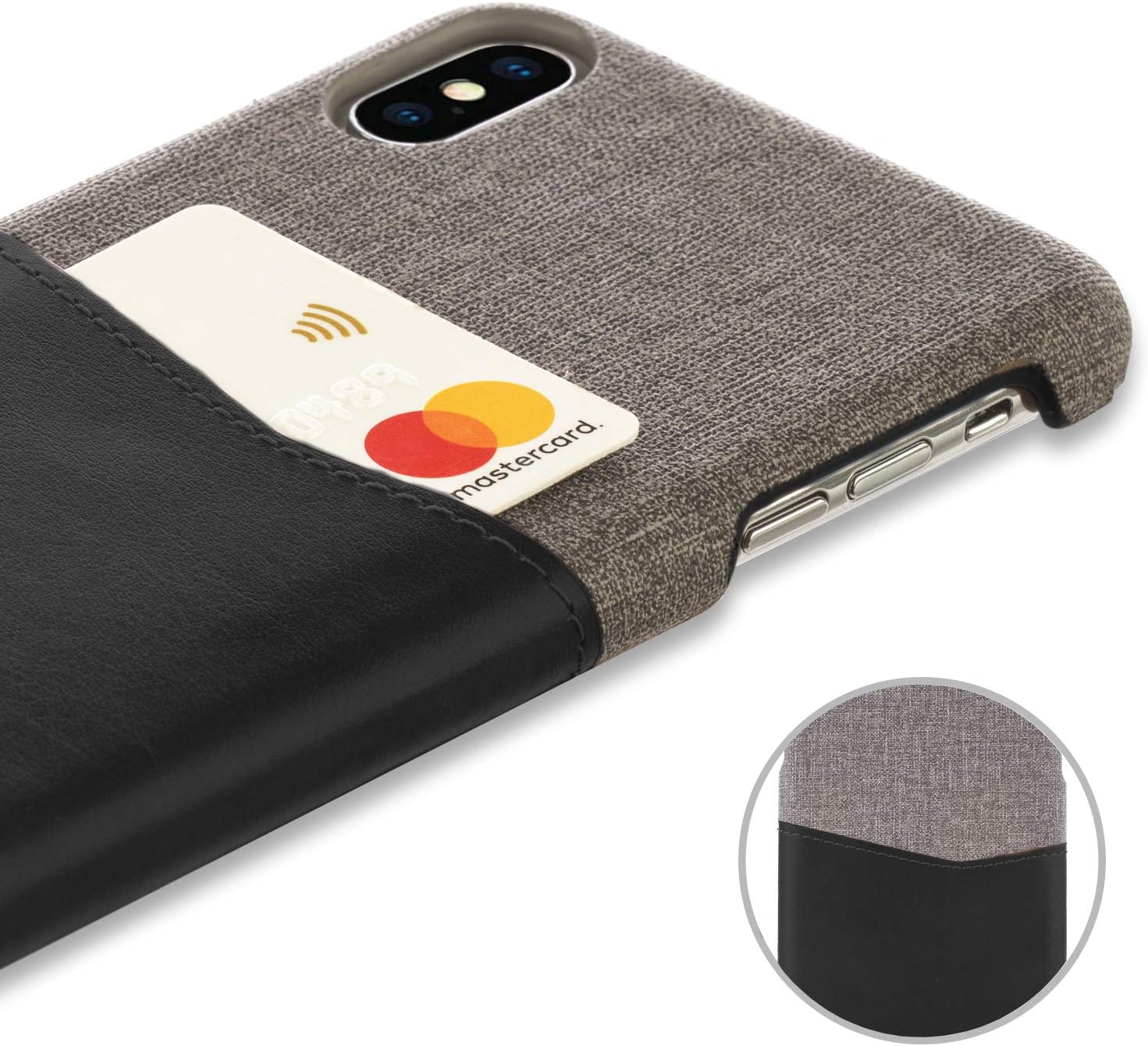 Card Wallet Plastic Phone Case for Apple iPhone Xs. Fabric Texture - Black - Image 3