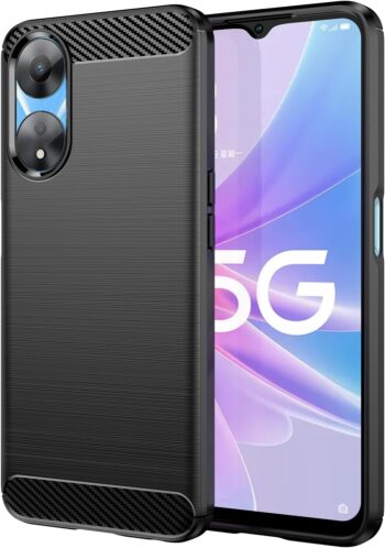 Case for Oppo A78 5G, Shock-Absorption Brushed Flexible Soft Carbon Fiber- Black