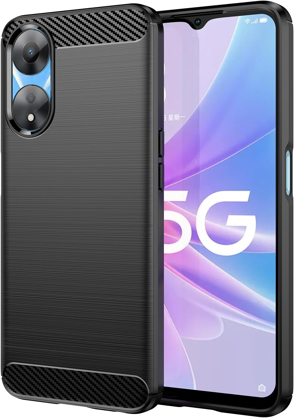 Case for Oppo A78 5G, Shock-Absorption Brushed Flexible Soft Carbon Fiber- Black