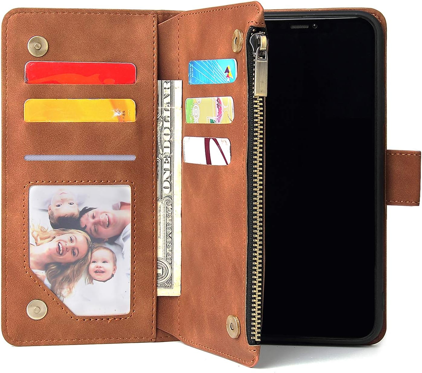 For iPhone 11 6.1" Tempered Glass Screen Protector and Leather Flip Wallet Case - Image 3