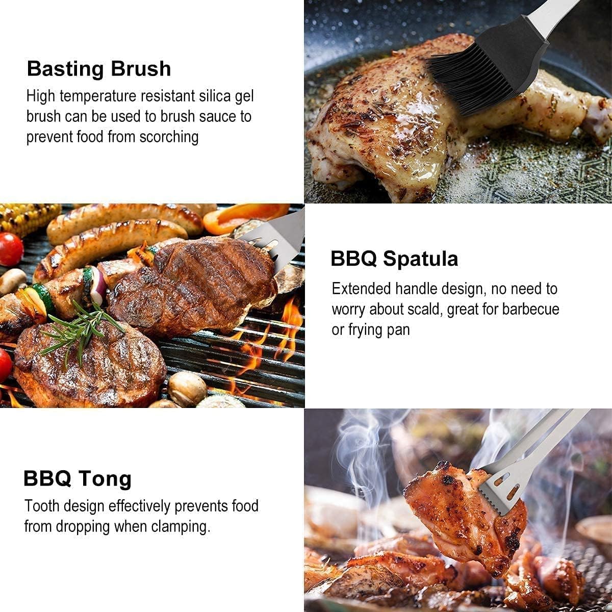 BBQ Grill Accessories Tools Set, Portable Case Stainless Steel Barbecue BBQ Set - Image 6