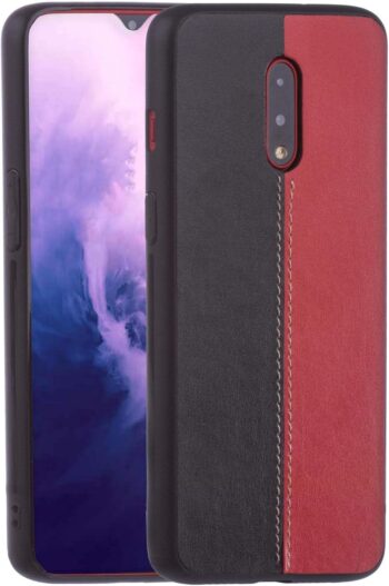 Bicolour PU Leather Phone Case for OnePlus 7 - Red / Black