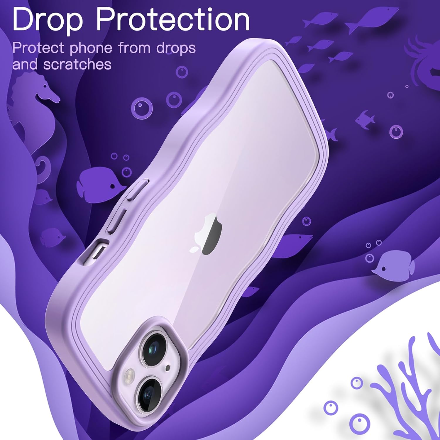 Cute Case for iPhone 14 6.1-Inch, Wave Frame Curly Shape Shockproof (Purple) - Image 6