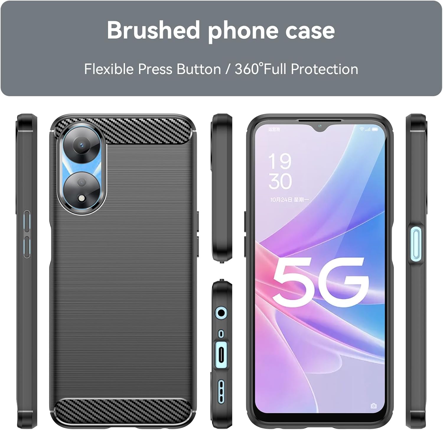 Case for Oppo A78 5G, Shock-Absorption Brushed Flexible Soft Carbon Fiber- Black - Image 2