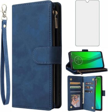 Moto G7/G7+ Tempered Glass Screen Protector and Flip Wallet Case