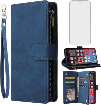 For iPhone XR Wallet Flip Cover Case w Tempered Glass Screen Protector