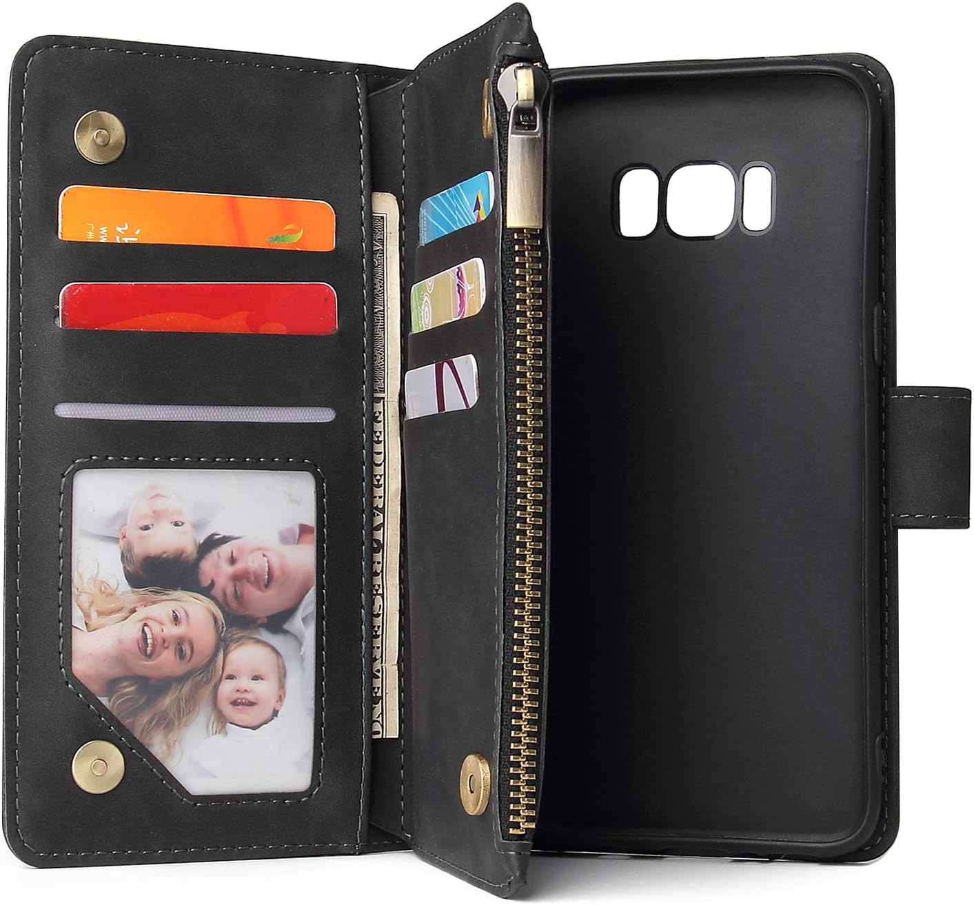For Samsung Galaxy S8 Tempered Glass Screen Protector and Leather Flip Wallet - Image 6