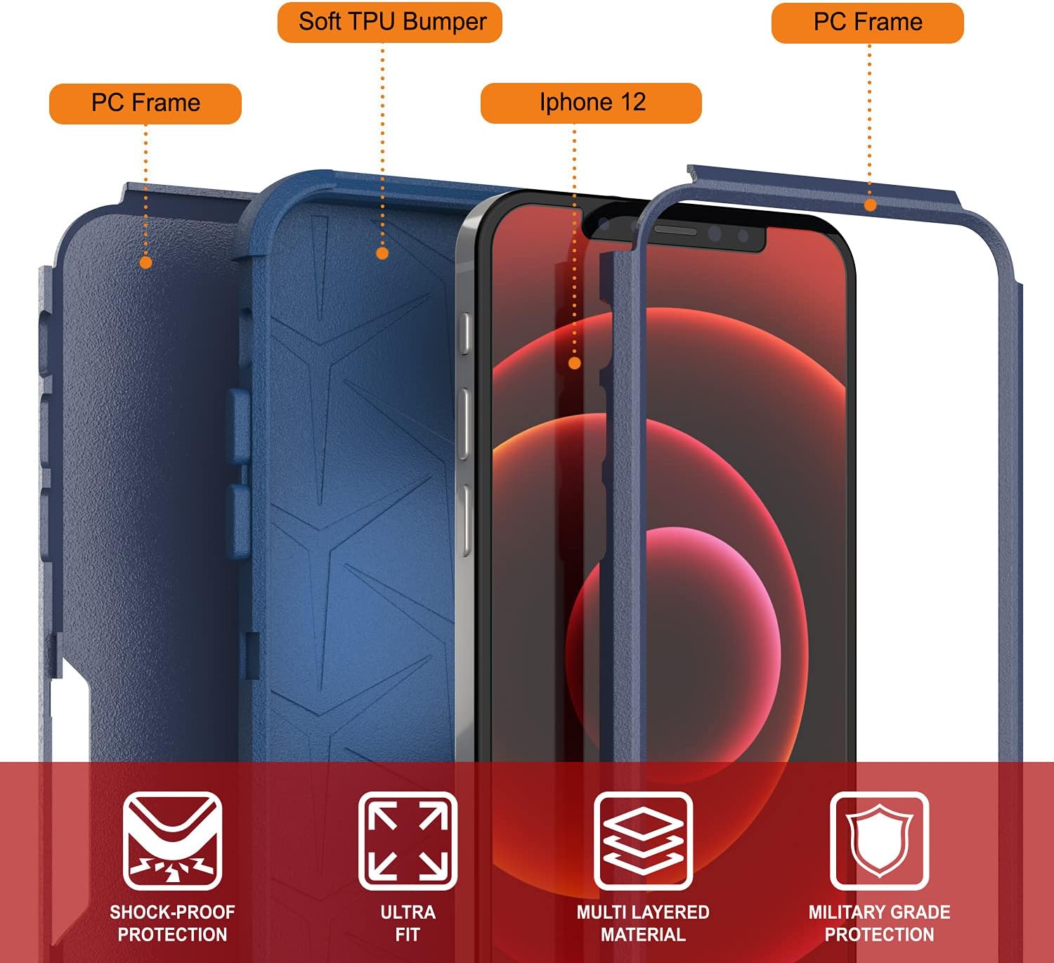For iPhone 12 Belt Clip Holster 4-1 Rugged & Protective Multilayer Phone Case - Image 3