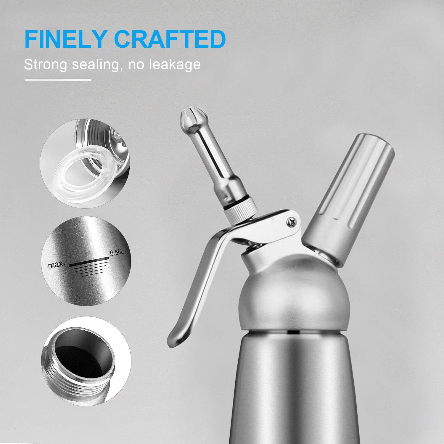 Whipped Cream Dispenser, Professional Aluminum Cream Whipper Maker 500mL - Image 4