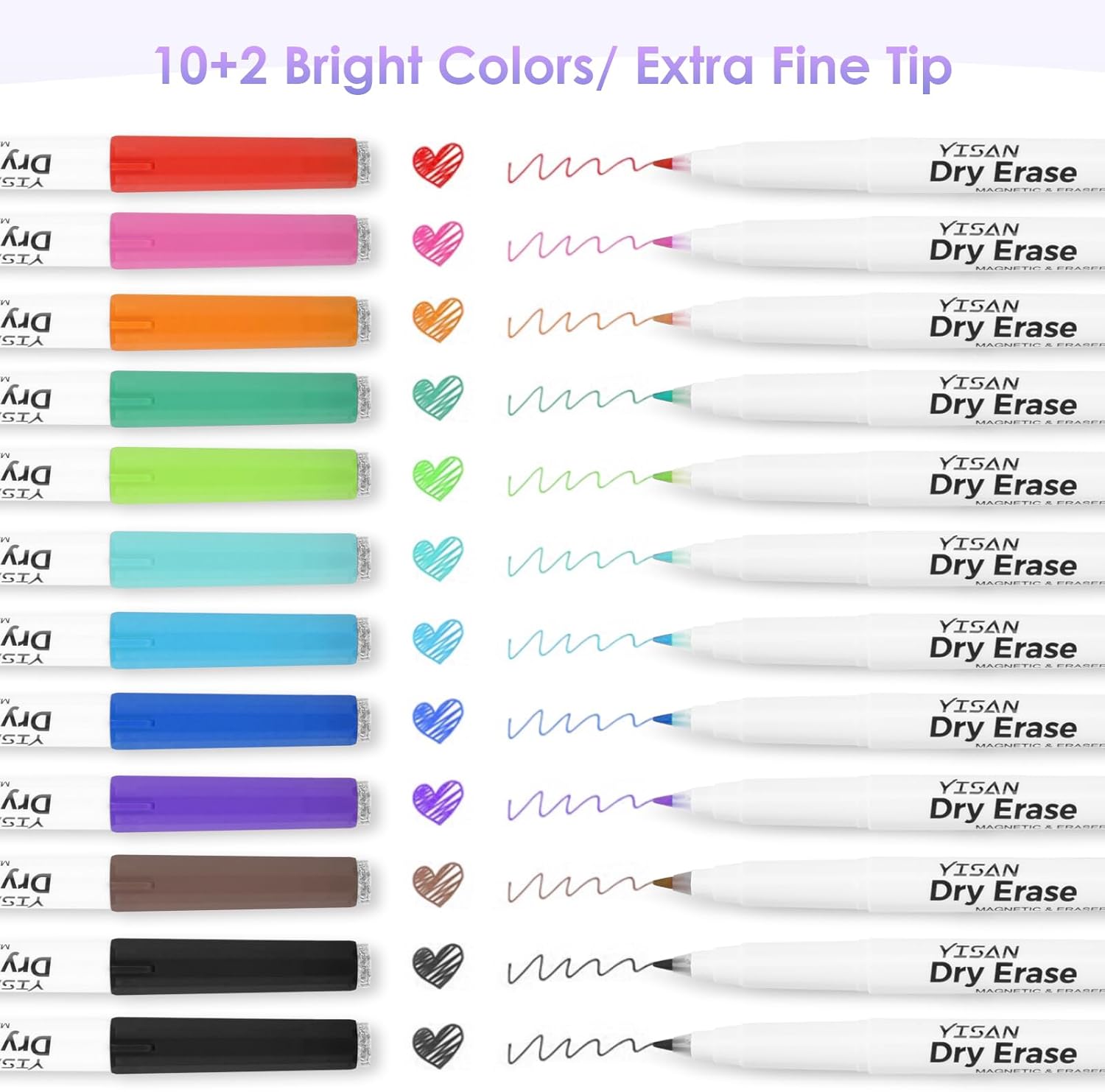 Magnetic Dry Erase Markers, 0.7mm Extra Fine, 12 Colours Low Odour - Image 5
