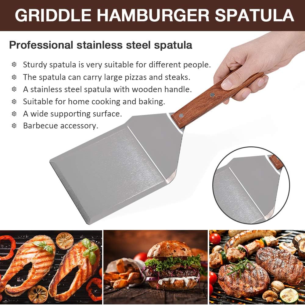 Stainless Steel Griddle Hamburger Spatula with Strong Wooden Handle, 13.5 x 5" - Image 4