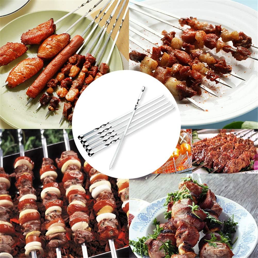 12PCS Kabob Skewers Flat Metal BBQ Barbecue Skewers 16" Long Hook Style - Image 8