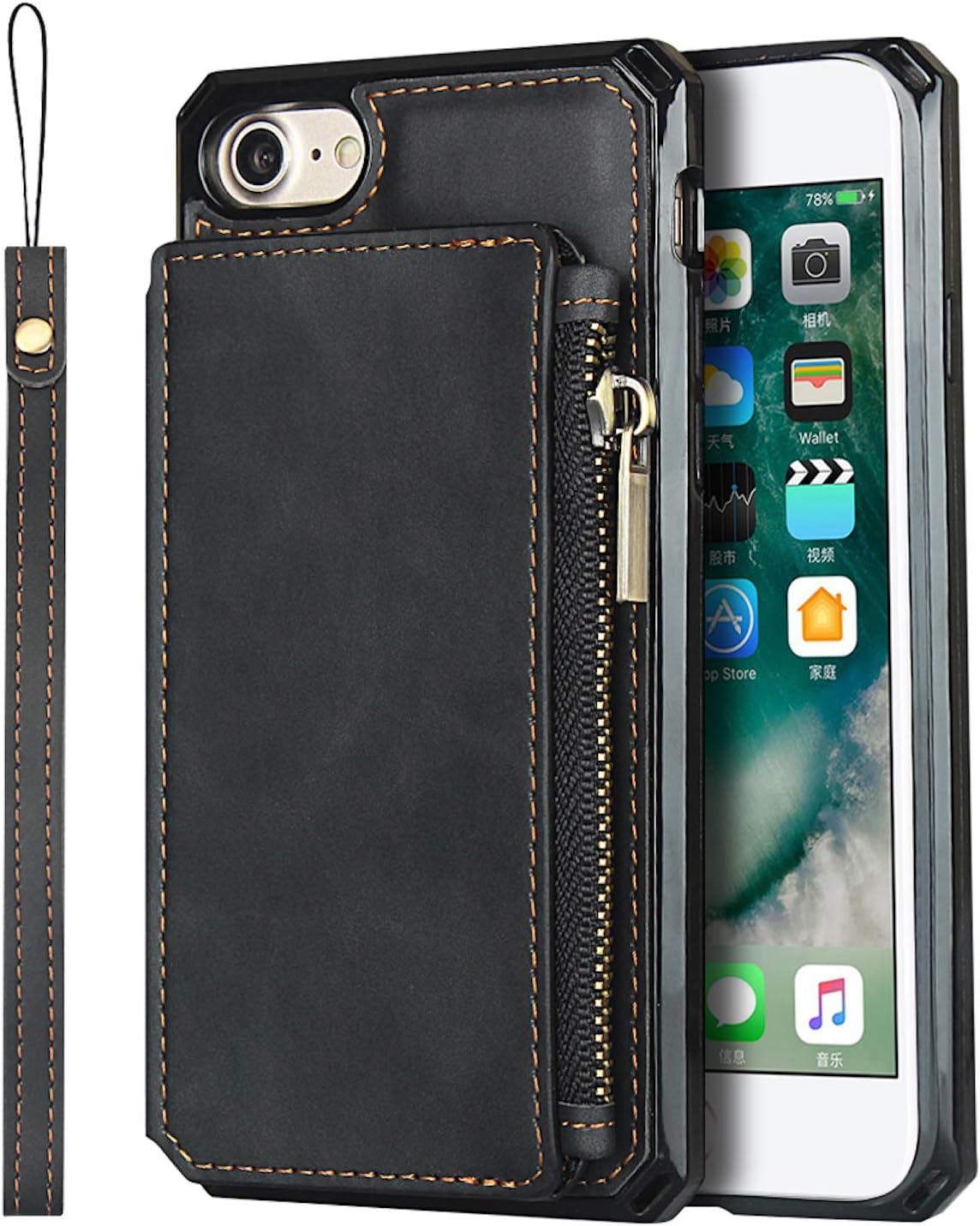iPhone 6/7/8,(RFID Blocking), Leather Waller Kickstand Case