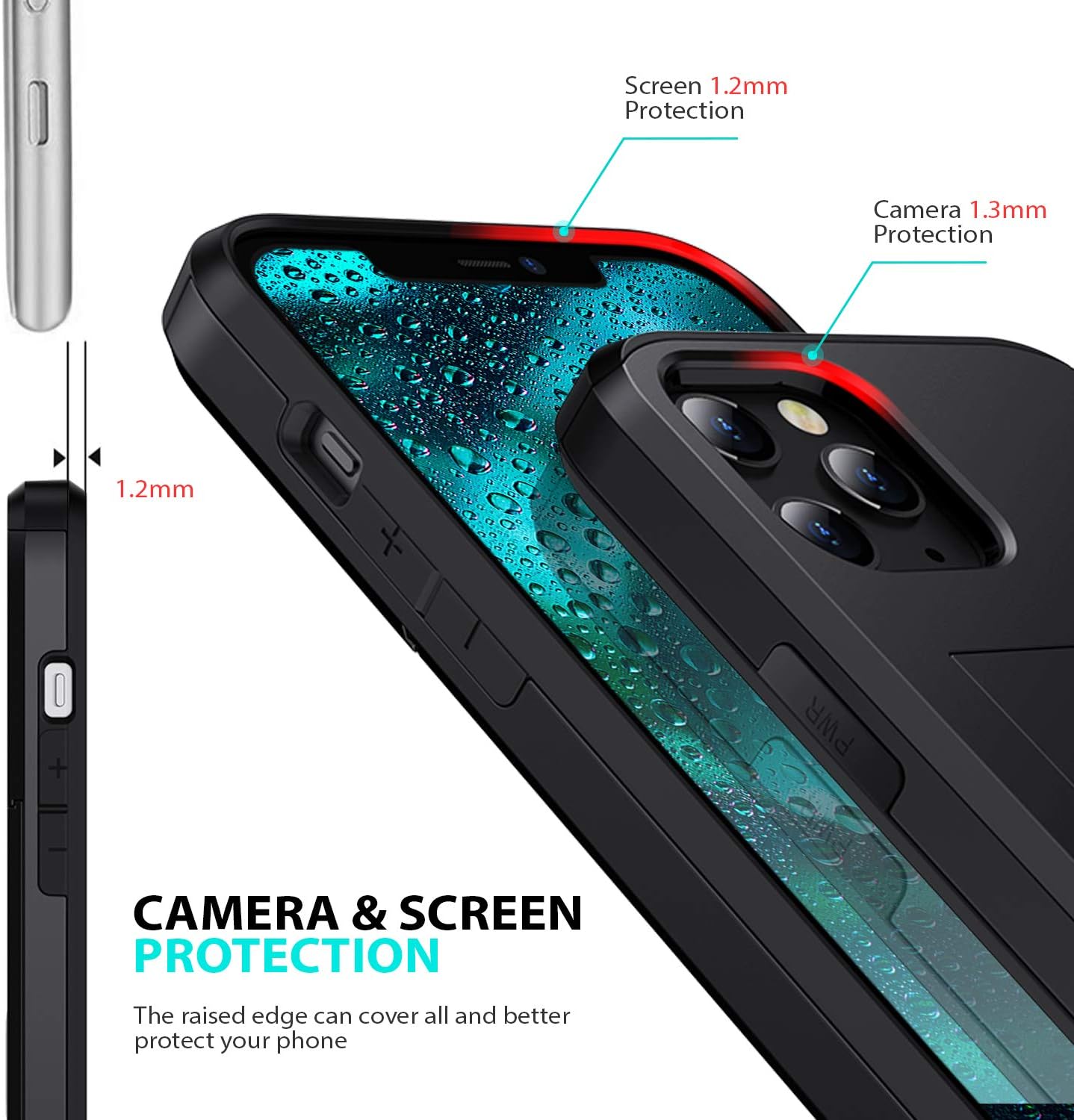 For iPhone 12 Mini (2020) Card Holder Protective Shockproof Hard Back - Black - Image 5