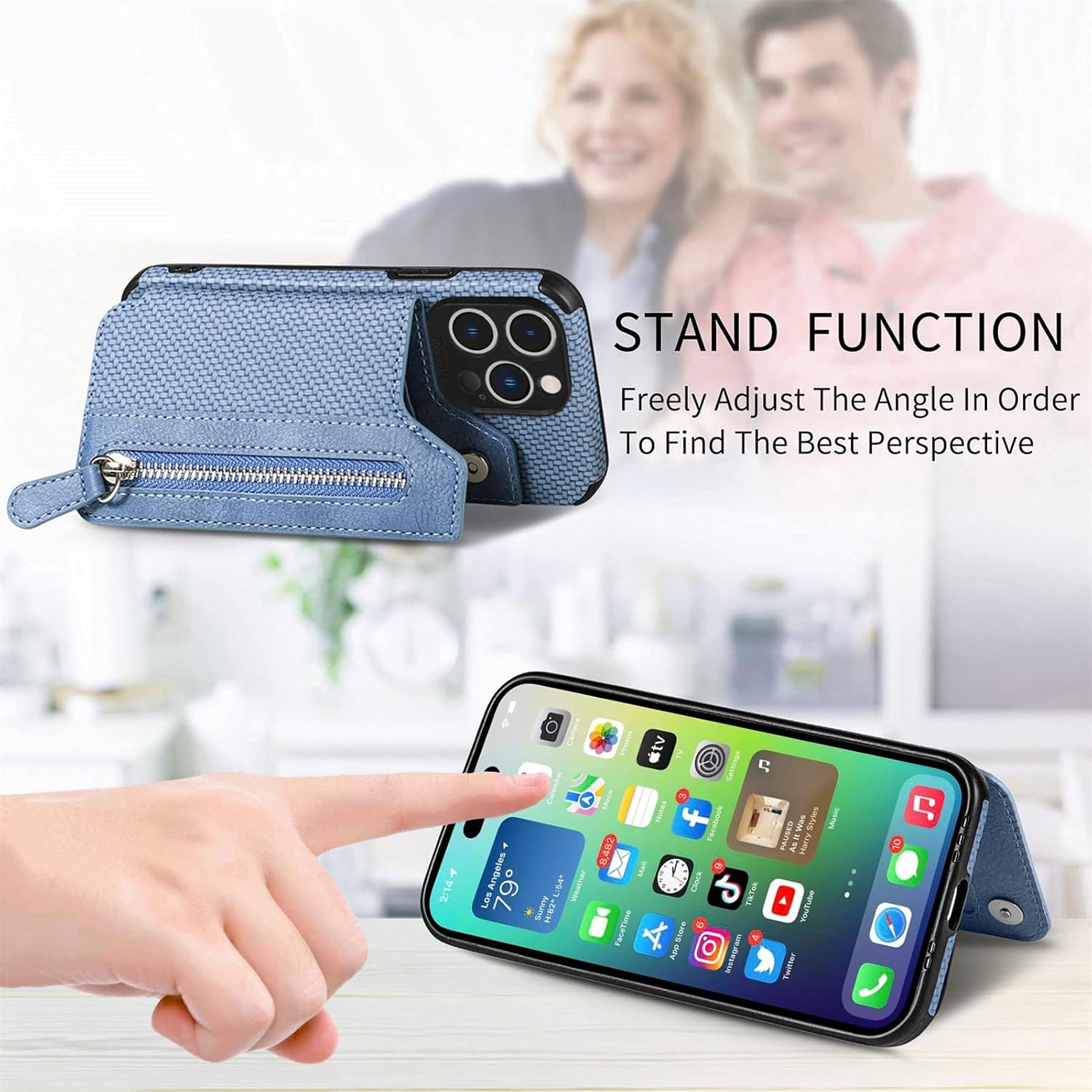 For iPhone 14 Pro Max 6.7 inch Wallet Cover with Screen Protector - Blue - Image 3