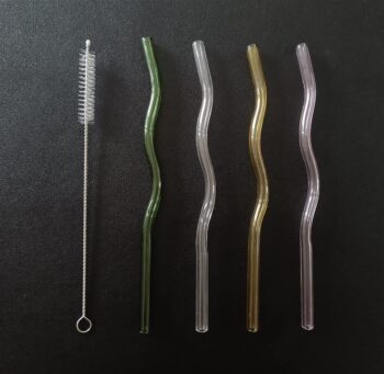 Glass Straws Wavy High Borosilicate Transparent Bent Straws for Beverages