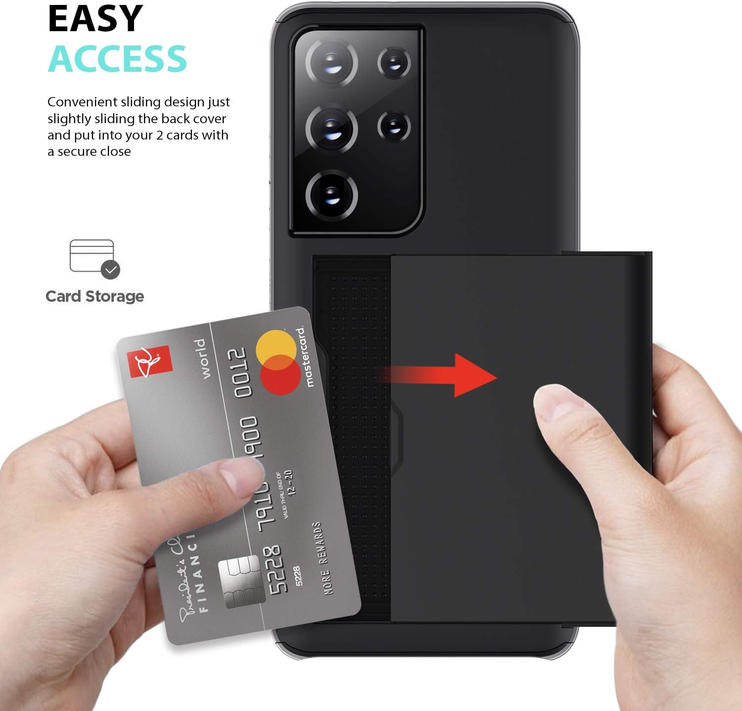 Slide Armour Card Holder Case for Galaxy S21 Ultra 5G Protective Hard Back Cover - Image 5
