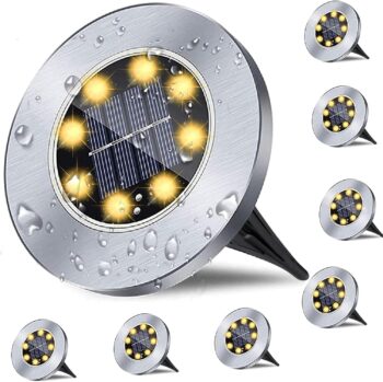 Solar Ground Lights, 8 Packs Waterproof Solar Garden Lights, Upgraded Outdoor