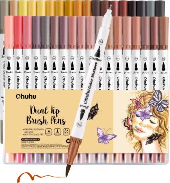 Skin Tone Markers 36-colors: Dual Tip Brush and Fineliner Markers for Adult