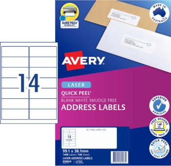 Avery Shipping & Address Labels - White, 99.1 x 38.1mm, 1400 Labels / 100 Sheets
