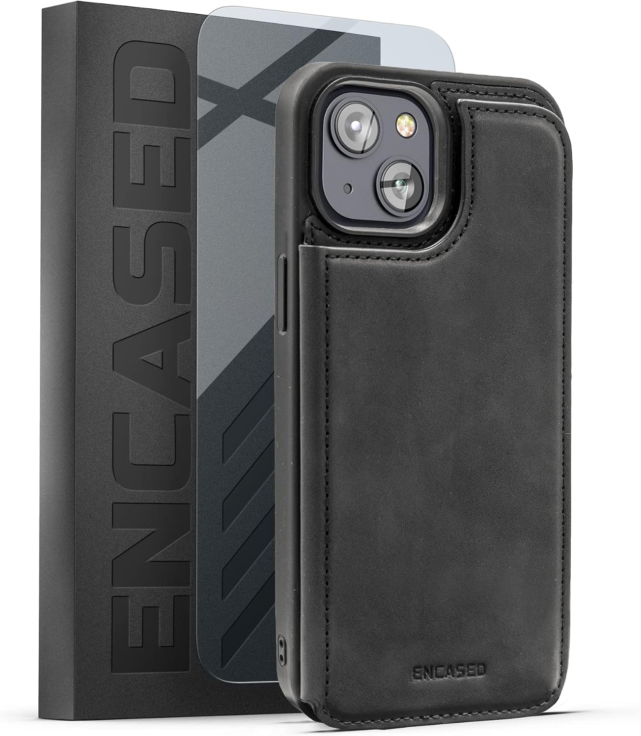 Wallet Case for iPhone 14 with Card Holder Folio Pocket and Wrist Strap (Black)