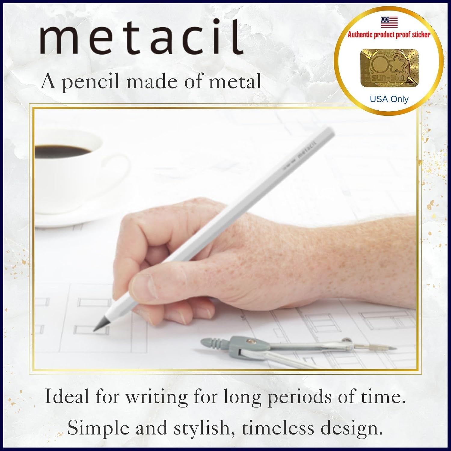 Sun-Star Stationery Metacil Metal Pencil, White S4541138 - Image 2