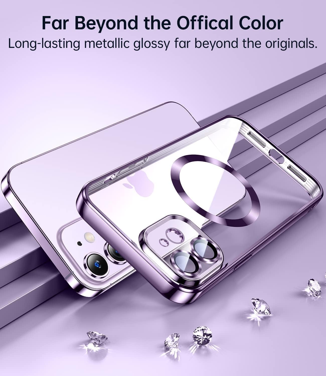 For iPhone 12 Clear Magnetic Case with Camera Protector - Purple - Image 2