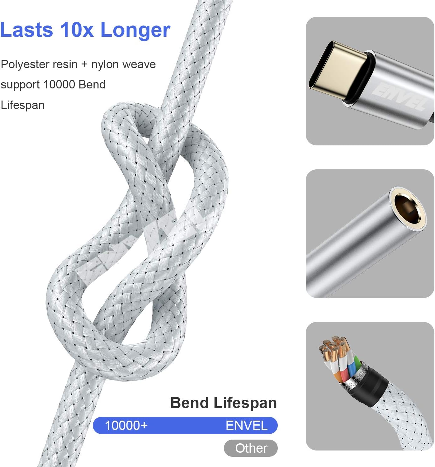USB C to 3.5 mm Headphone Jack Adapter, Type C to 3.5mm DAC Chip Cable -Silver - Image 4